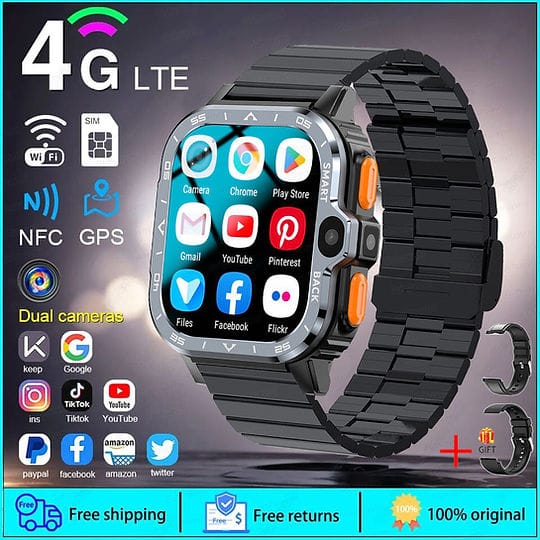 SmartWatch S8 ULTRA 4G LTE GPS Wifi SIM Card NFC Dual Camera Rugged 16/64G ROM Storage Google Play Heart Rate Android Smart Watch Men