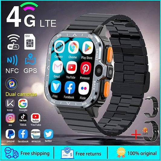 SmartWatch S8 ULTRA 4G LTE GPS Wifi SIM Card NFC Dual Camera Rugged 16/64G ROM Storage Google Play Heart Rate Android Smart Watch Men